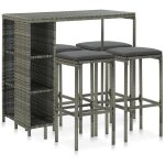 Meuble de bar de jardin 5 pcs et coussins résine tressée gris Meuble de bar de jardin 5 pcs et coussins résine tressée gris