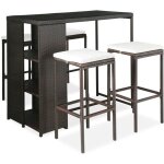 Vidaxl ? ensemble de bar de jardin 5 pcs ? r�sine tress�e marron ? coussins �pais amovibles ? table 120x60x110 ...
