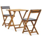 Ensemble de bistro pliable 3 pcs et coussins bois acacia solide vidaxl