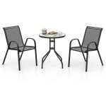 Ensemble bistrot de jardin 3 pi�ces, ensemble salon de jardin 1 table 2 chaises d'ext�rieur, table ronde ...