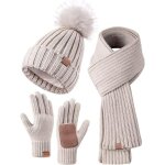 Ensemble bonnet, �charpe et gants d'hiver, comprenant un bonnet � pompon, un cache - cou et des gants ...