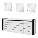 Ensemble buffet lina avec led et 3 miroirs carrs coloris blanc et noir