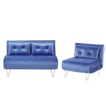 Beliani - ensemble de canaps bz banquettes convertibles 2 + 1 places en velours bleu fonc pieds dors ...