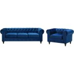 Beliani - ensemble canap� et fauteuil en velours bleu dossier � points diamant chesterfield