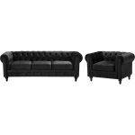 Beliani - ensemble canapé et fauteuil en velours noir dossier à points diamant chesterfield Beliani - ensemble canapé et fauteuil en velours noir dossier à points diamant chesterfield