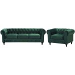 Ensemble canap� et fauteuil en velours vert dossier � points diamant chesterfield