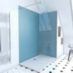 Pack douche a l'italienne 90x120 - kit panneaux muraux bleu / chrome + receveur + paroi 6 mm