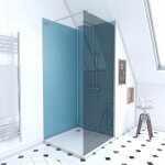 Pack douche a l'italienne 90x90 - kit panneaux muraux bleu / chrome + receveur + paroi fumee 8 mm Pack douche a l'italienne 90x90 - kit panneaux muraux bleu / chrome + receveur + paroi fumee 8 mm