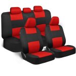 Ensemble complet en rouge sur noir - housses de banquette avant et arri�re divis�es - housses int�rieures ...