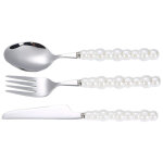 Ensemble de couverts en c�ramique perle : cuill�res, fourchettes, couteaux pour maison, restaurant, h�tel ...