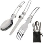 Ensemble de couverts de voyage 3 en 1 pliables et portables, pour le camping, le pique - nique, avec ...
