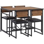Ensemble de cuisine 4 chaises et table 110 x 70 cm bois fonc� et noir design industriel pour salle � ...