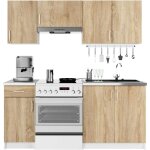 Akord - ensemble de cuisine lima 1. 8m blanc 180 cm 7 portes 1 tiroir fa�ade ch�ne sonoma 8 �tag�res ...