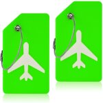 Ensemble de deux �tiquettes � bagages en silicone, avec emplacement pour carte d'identit�, vertes.