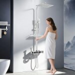 Ensemble de douche thermostatique 4 modes avec douchette et pommeau de douche en laiton - bouton piano ...