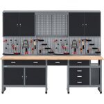 Ensemble d'�tabli k�pper 70412 - 9, largeur 240 cm, �tabli avec plateau en h�tre massif, armoire suspendue, ...