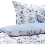 Beliani - ensemble housse de couette et taie d oreiller fleurie en coton bleu et blanche 135 x 200 cm ...