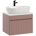 Ensemble icon : meuble sous vasque 60cm rose poudr� + plan pour vasque blanc + vasque � poser mouchet�e ...