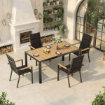 Ensemble de jardin 4 personnes aspect bois, 4 + 1 mobilier, 150cm table de jardin en aluminium et 4 chaises ...