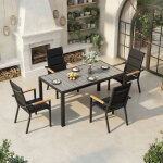 Ensemble de jardin 4 personnes aspect bois, 4 + 1 mobilier, 150cm table de jardin en aluminium et 4 chaises ...