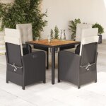 Ensemble de jardin 5 pi�ces noir avec coussins - 4 fauteuils relax r�glables et table en r�sine tress�e ...