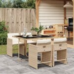 Ensemble de jardin 5 pi�ces en polyrotin beige avec coussins cr�me - table 110x106 cm, chaises pliantes, ...