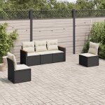 Ensemble de jardin 5 places en r�sine tress�e noir avec coussins cr�me - salon ext�rieur modulaire avec ...