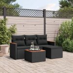 Ensemble jardin 5 places r�sine tress�e noir avec coussins - salon ext�rieur modulaire avec table acacia ...