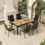 Ensemble de jardin 6 personnes aspect bois, 6 + 1 mobilier, 150cm table de jardin en aluminium et 6 chaises ...
