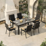 Ensemble de jardin 6 personnes aspect bois, 6 + 1 mobilier, 150cm table de jardin en aluminium et 6 chaises ...