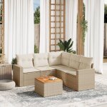 Ensemble de jardin 6 places avec coussins beige r�sine tress�e - salon d'ext�rieur modulaire avec table ...