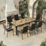 Ensemble de jardin 8 personnes aspect bois, 8 + 1 mobilier, 189cm table de jardin en aluminium et 8 chaises ...