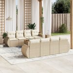 Ensemble de jardin 9 places en r�sine tress�e beige avec coussins et table acacia - salon ext�rieur modulaire ...