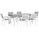 Ensemble de jardin gris et blanc compos d'une table extensible 175 / 255 x 100 cm et de 6 chaises en ...