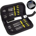 Ensemble de limes pour menuisier ? 12 petites limes aiguilles en m�tal avec brosse � poils et �tui de ...