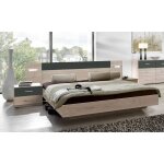 Ensemble lit adulte avec led et 2 chevets coloris imitation chne hickory, rechampis graphite - 140 x ...
