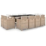 Ensemble � manger d'ext�rieur et coussins 13 pcs r�sine tress�e vidaxl