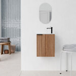 Ensemble meuble lave mains mdf ondul� bois 40x50x22cm et miroir ovale - milo