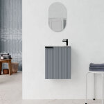 Ensemble meuble lave mains mdf ondul� gris 40x50x22cm et miroir ovale - milo