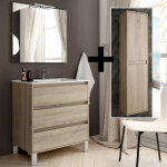 Ensemble meuble de salle de bain 100cm simple vasque + colonne de rangement - cambrian (chêne clair) ... Ensemble meuble de salle de bain 100cm simple vasque + colonne de rangement - cambrian (chêne clair) ...