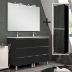 Ensemble meuble de salle de bain 120cm double vasque + colonne de rangement - ebony (bois noir) - palma ...