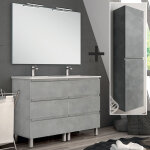 Ensemble meuble de salle de bain 140cm double vasque + colonne de rangement - ciment (gris) - palma Ensemble meuble de salle de bain 140cm double vasque + colonne de rangement - ciment (gris) - palma