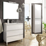Ensemble meuble de salle de bain 70cm simple vasque + colonne de rangement - blanc - palma Ensemble meuble de salle de bain 70cm simple vasque + colonne de rangement - blanc - palma
