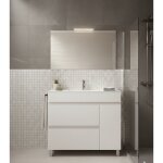 Ensemble meuble de salle de bain fenrir livr� mont� 2 tiroirs et porte avec pieds, lavabo et miroir blanc ...
