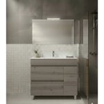 Ensemble meuble de salle de bain fenrir livr� mont� 2 tiroirs et porte avec pieds, lavabo et miroir ch�ne ...