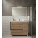 Ensemble meuble de salle de bain fenrir livr� mont� 2 tiroirs et porte avec pieds, lavabo et miroir estepa ...