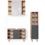 Ensemble de meubles de salle de bain fynn, ch�ne de force dor�, 3 pi�ces, avec armoire haute, vicco