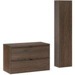 Ensemble meuble salle de bain suspendu 80 cm terra villa noyer fonc� avec plan et colonne 30 x 140 cm ...