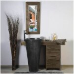 Ensemble meuble salle de bain teck 120 cm avec tiroirs et miroir compatible vasque colonne sur pied 45 ...