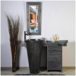 Ensemble meuble salle de bain teck gris 120 cm avec tiroirs et miroir compatible vasque colonne sur pied ...